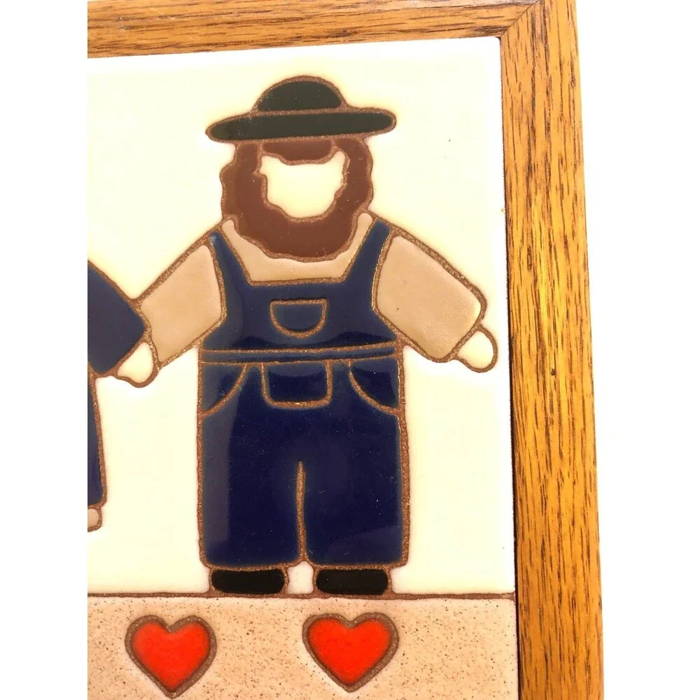 Siegel Arts Hand Painted Wall Hanging Tile Hot Plate Trivet Couple Farmers